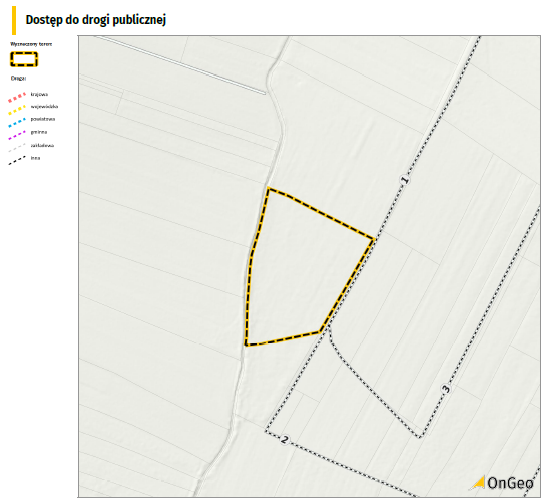 Sekcja Dostęp do drogi w Raporcie o Terenie Ongeo