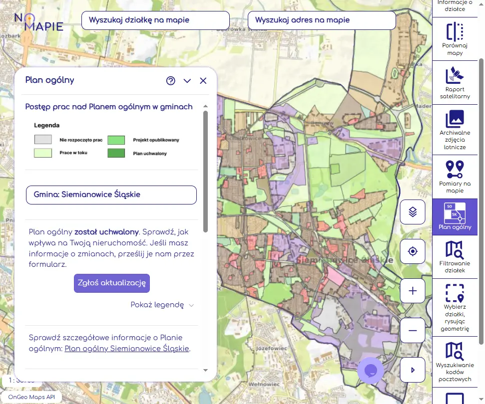 Monitoring realizacji POG: Plan Ogólny Gminy w Geoportalu Na Mapie