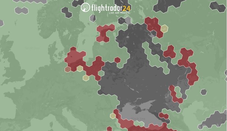 Zakłócenia sygnału GNSS nad Polską [dane z dnia 25.03.2024 roku], źródło: flightradar24.com