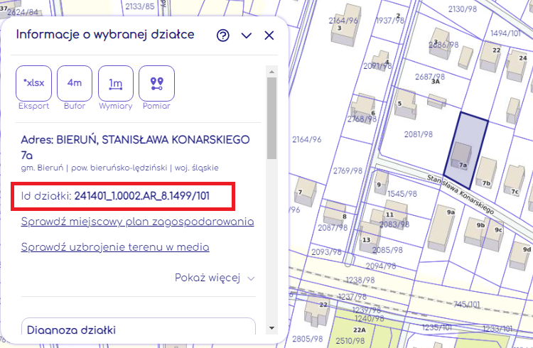 Identyfikator działki ewidencyjnej, Na Mapie