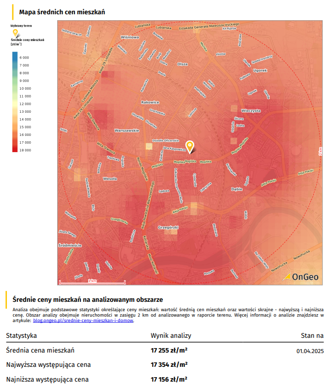 Mapa średnich cen mieszkań i domów OnGeo.pl