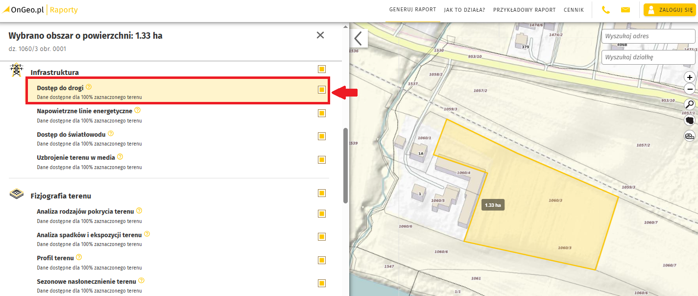 Wybierz dostęp do drogi publicznej