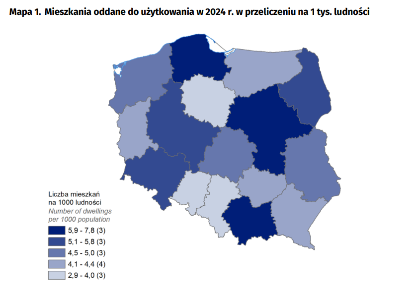 Mieszkania oddane do użytkowania w 2024 r. w przeliczeniu na 1 tys. ludności