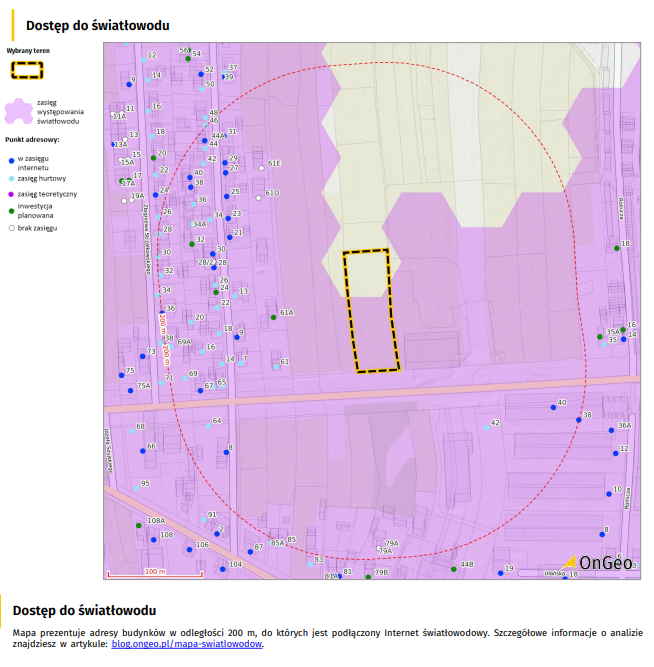 Raport o terenie OnGeo.pl - Dostęp do światłowodu 