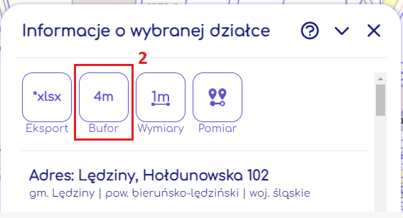 Ustaw bufor od wybranej działki, Na Mapie