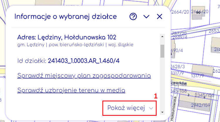 Informacje o wybranej działce, Na Mapie