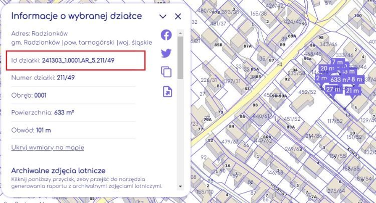 Informacje o wybranej działce, Na Mapie