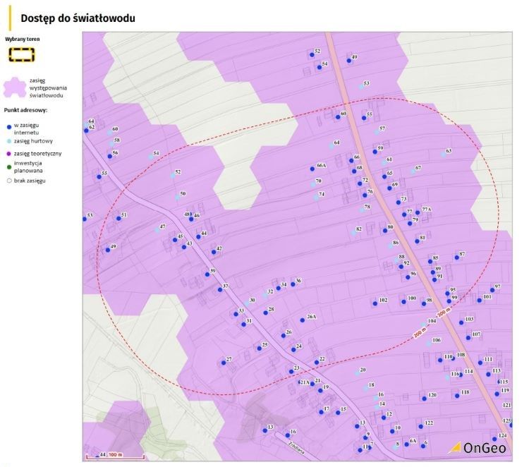 Mapa światłowodów w Raporcie o działce, OnGeo.pl