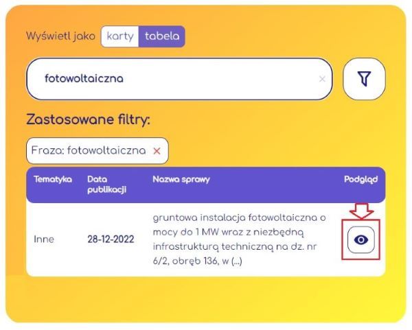 Sprawdź kartę informacyjną farmy fotowoltaicznej PV w Geoportalu Na Mapie