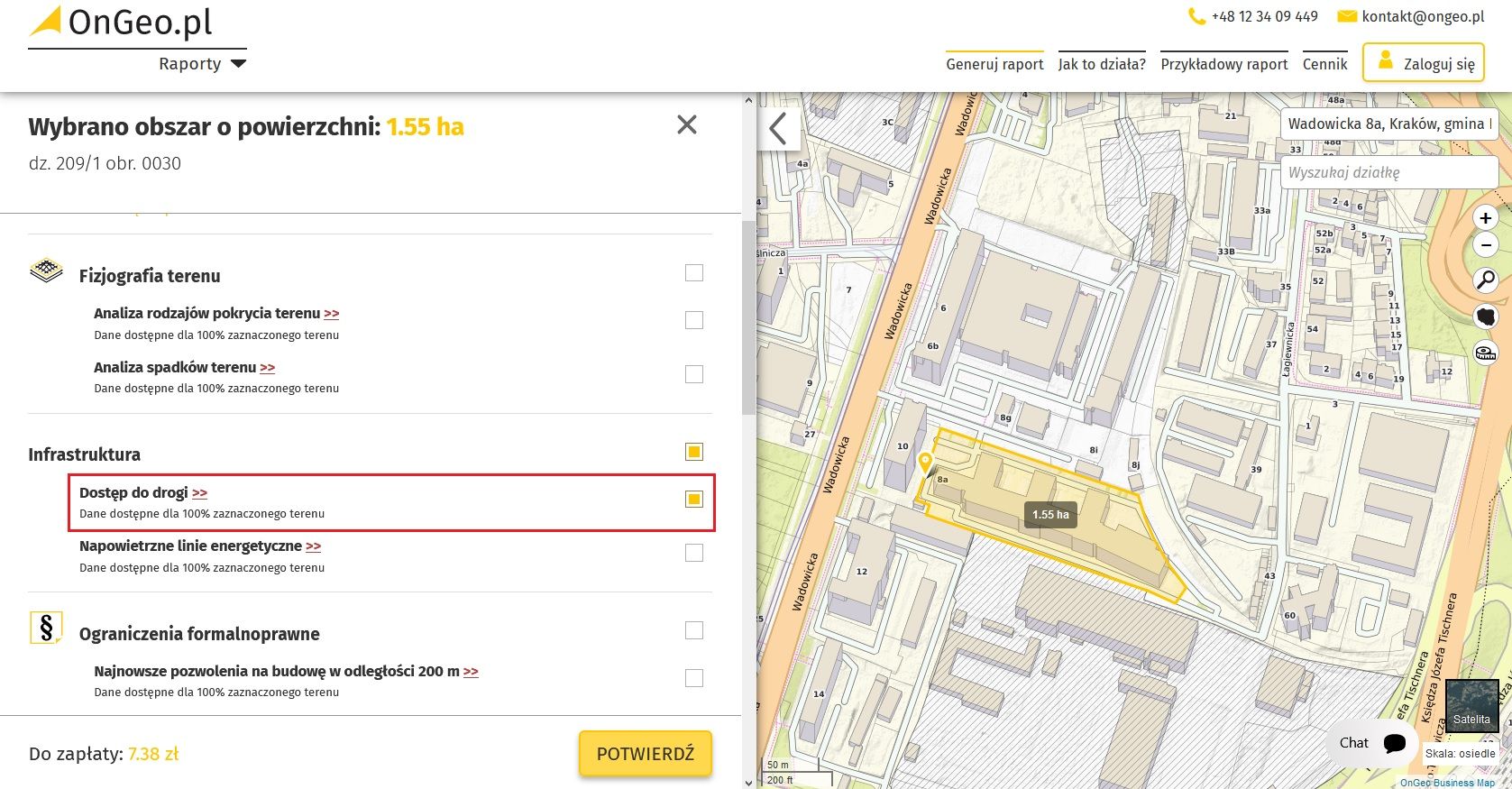 Wygeneruj raport Dostępu do drogi publicznej z informacją o nawierzchni drogi.