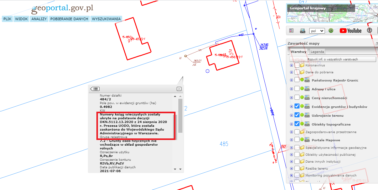Numer KW na stronie geoportal.gov.pl