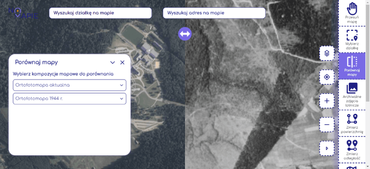 Skorzystaj z suwaka do porównywania widoku map, Na Mapie