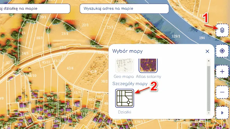 Mapa działek w Geoportalu Krajowym Na Mapie