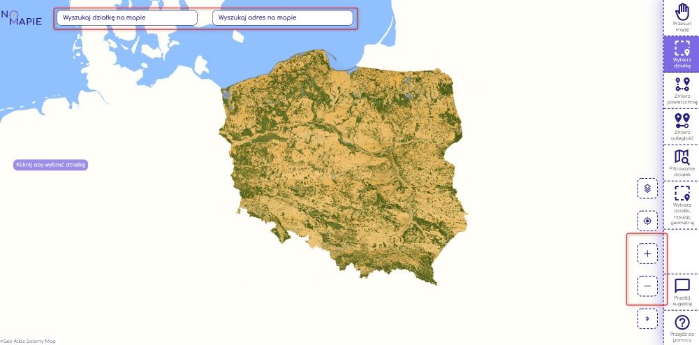 Zbliż się do mapy lub wyszukaj działkę na mapie, Na Mapie