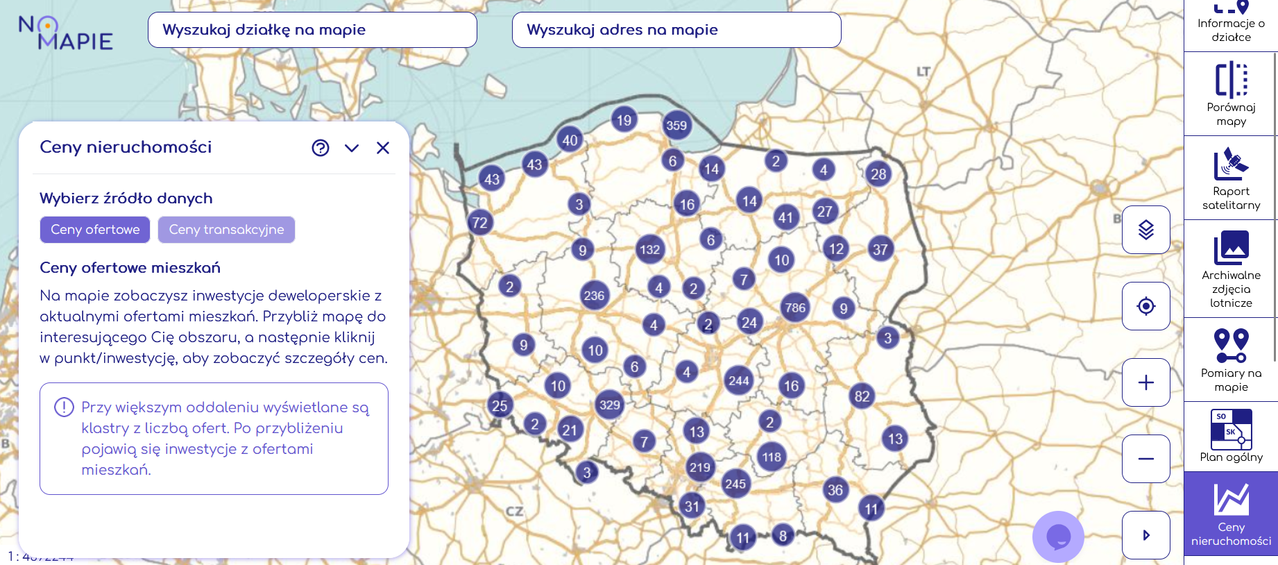 Ceny nieruchomości dostępne w Geoportalu Na Mapie