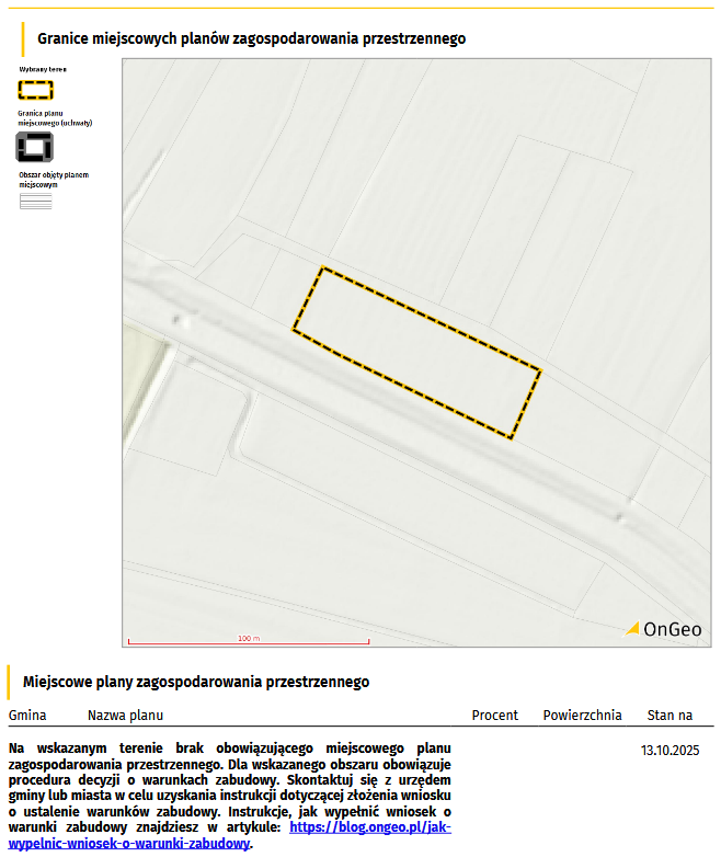 Raport o Terenie OnGeo.pl - Granice miejscowych planów zagospodarowania przestrzennego