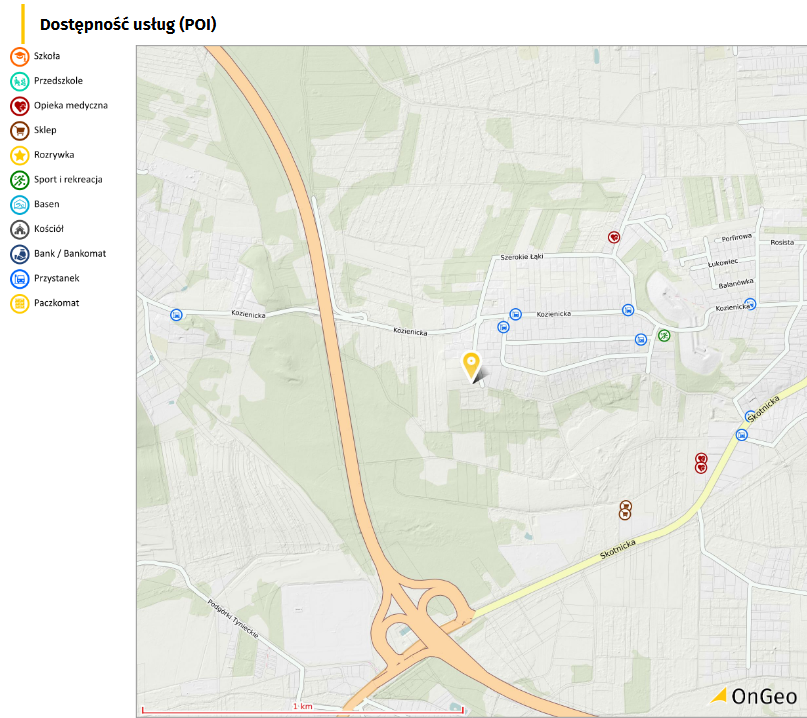 Raport o terenie OnGeo.pl - Dostępność usług (POI)
