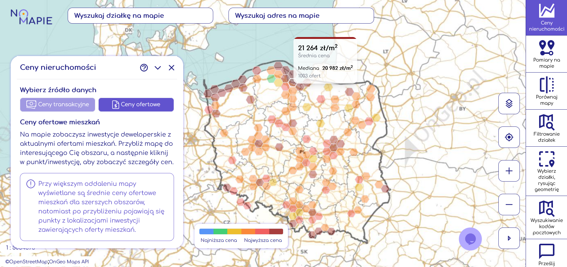 Ceny ofertowe mieszkań w Geoportalu Na Mapie