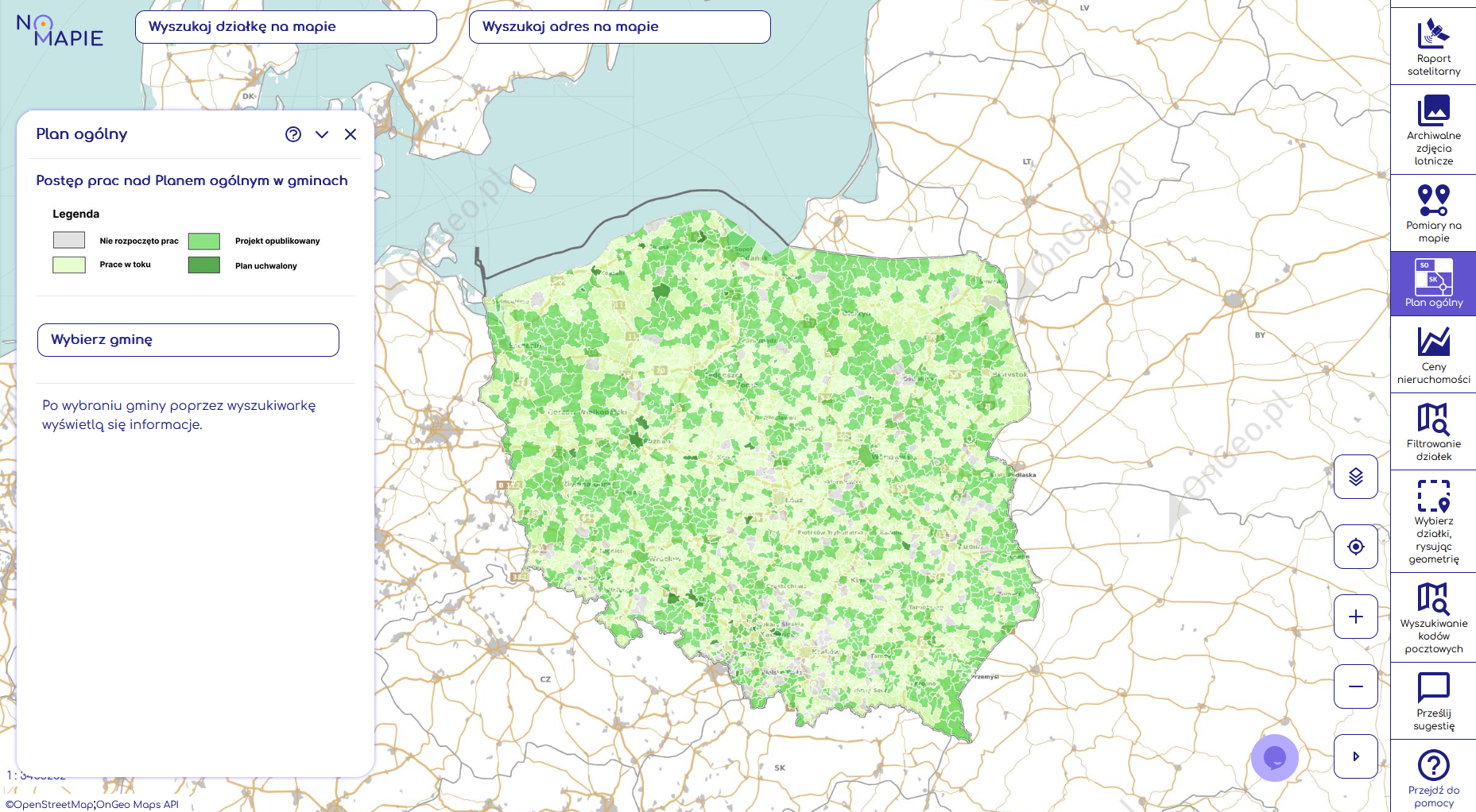 Postęp prac nad Planem ogólnym w gminach  - Geoportal Krajowy Na Mapie