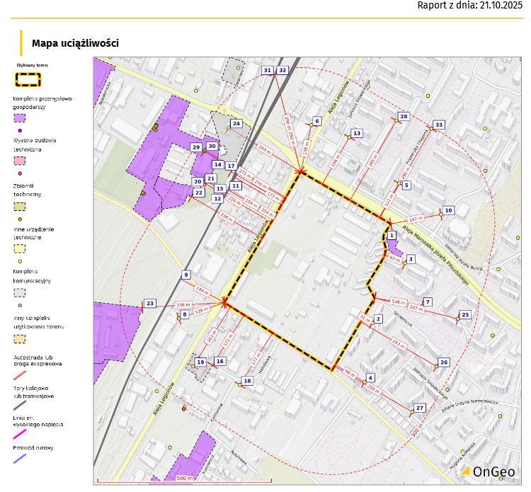 Raport o Terenie OnGeo.pl - Mapa uciążliwości