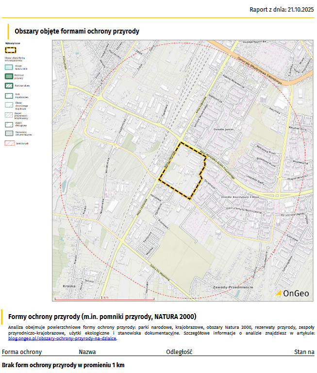 Raport o Terenie OnGeo.pl - Obszary objęte formami ochrony przyrody