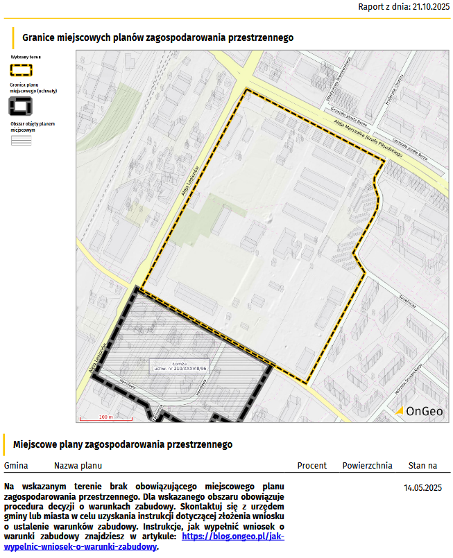 Raport o Terenie OnGeo.pl - Granice miejscowego planu zagospodarowania przestrzennego