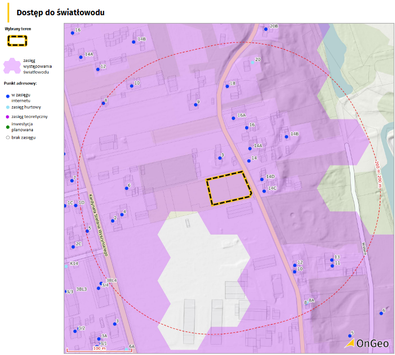 Dostęp do światłowodu w Raporcie o terenie OnGeo.pl