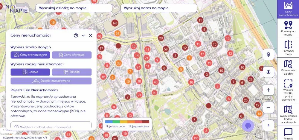 Rejestr cen nieruchomości w Geoportalu Na Mapie