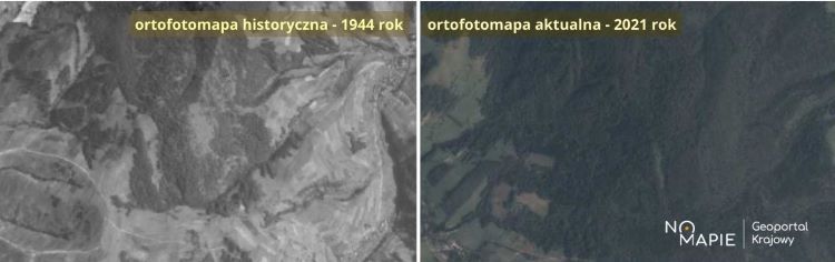 Lasy Bieszczad na aktualnych i starych zdjęciach lotniczych z 1944 roku, Na Mapie
