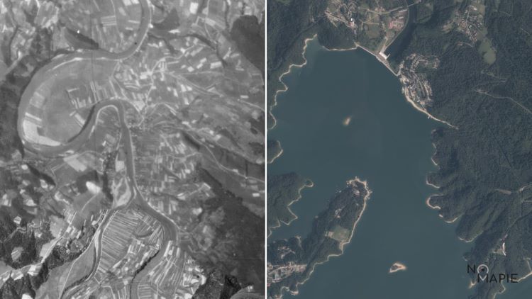 Jezioro Solińskie w 1944 roku i dzisiaj /Na Mapie/