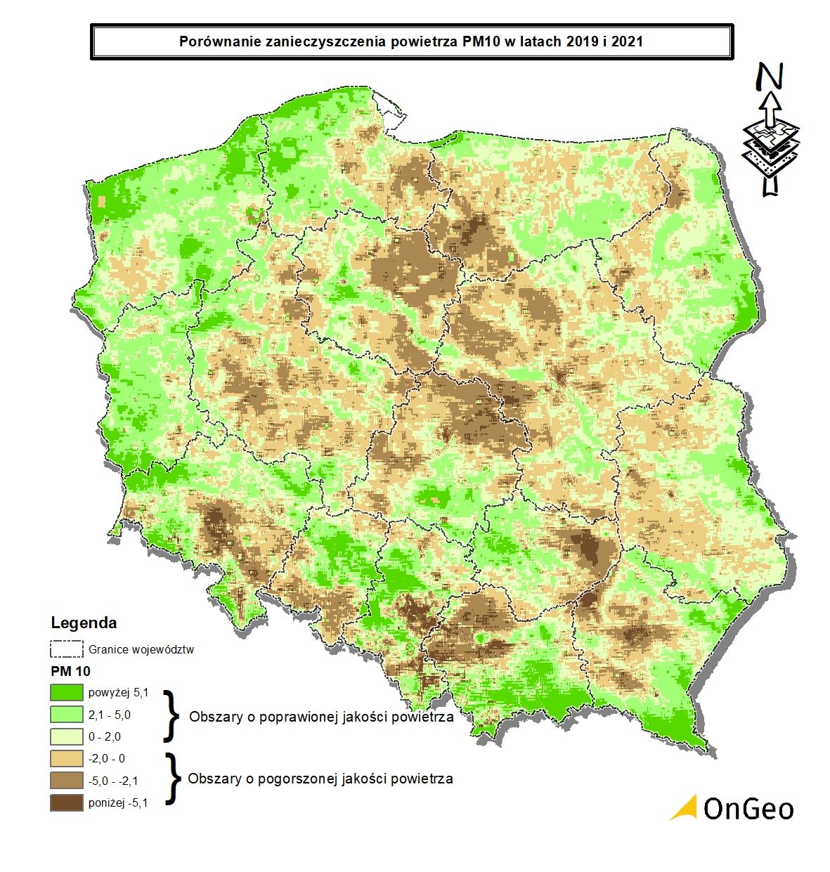 Porównanie zanieczyszczenia powietrza PM10 w latach 2019 i 2021