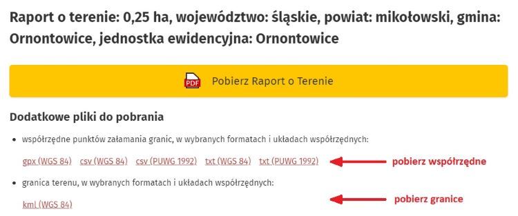 Pobierz współrzędne punków granicznych działki