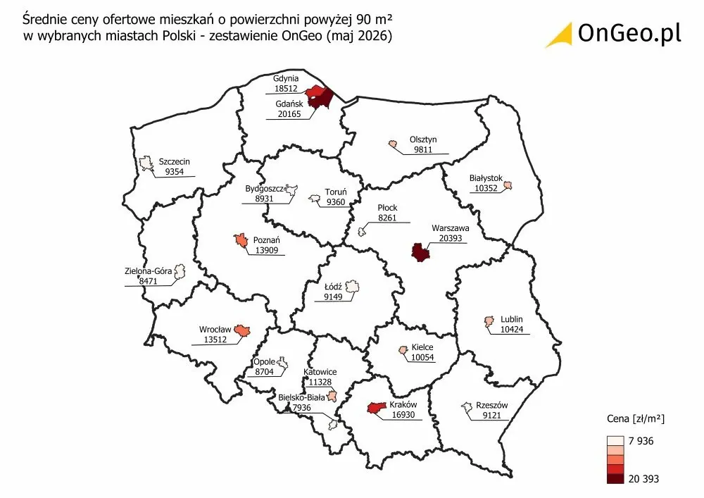 rednie ceny ofertowe mieszkań powyżej 90&nbsp;m² .
