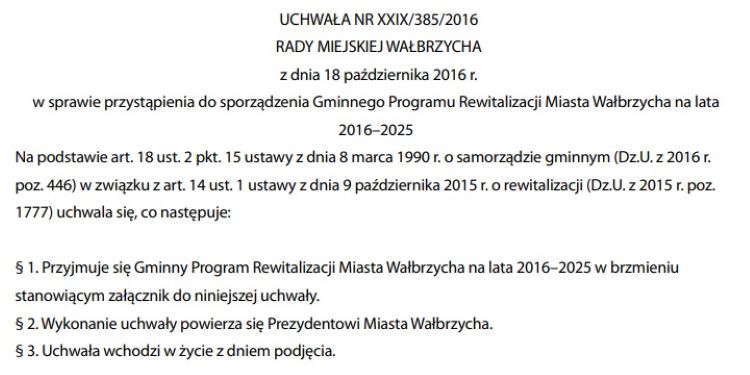 Przykładowy gminny program rewitalizacji w mieście Wałbrzych /źródło: BIM Wałbrzych dostęp z 2016 roku/