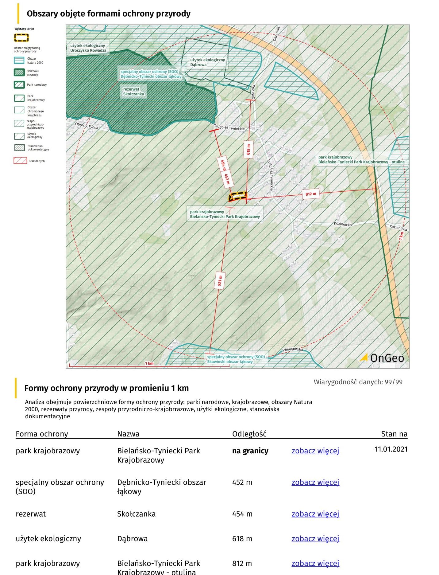 źródło: Raporty o terenie. Obszary objęte ochroną przyrody. Opracowanie dotyczy działki w województwie małopolskim, powiecie krakowskim, gminie Kraków[