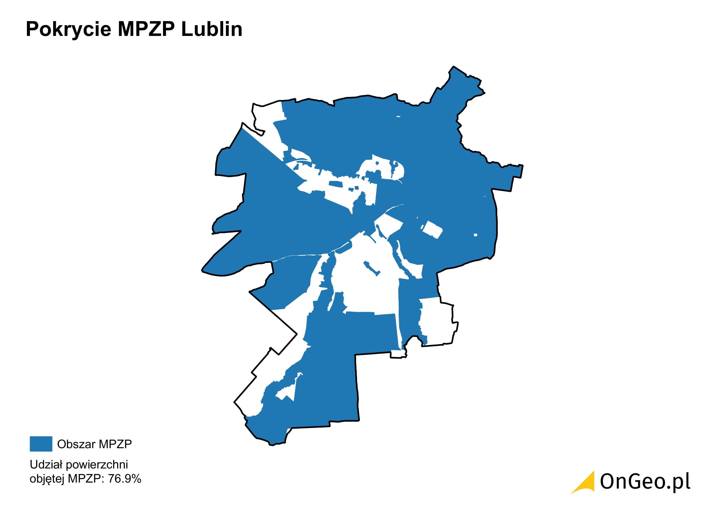 Pokrycie miejscowymi planami Lublin 2025 OnGeo