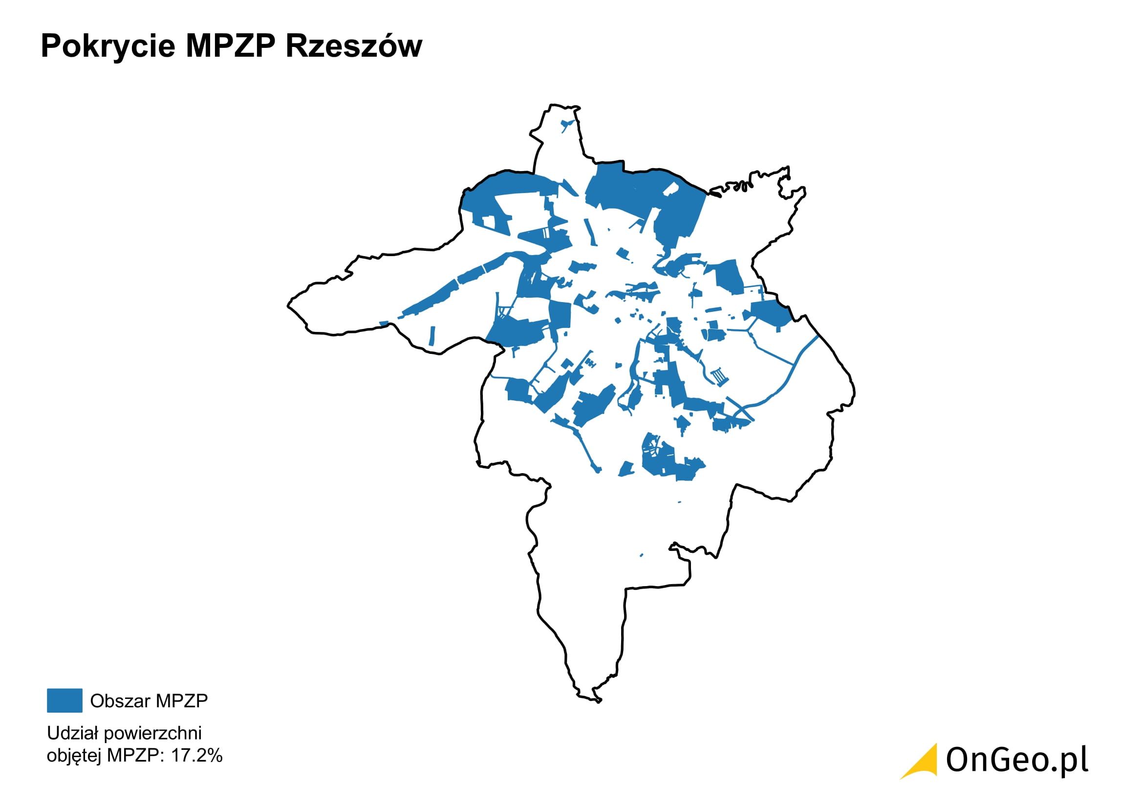 Pokrycie miejscowymi planami Rzeszów 2025 OnGeo