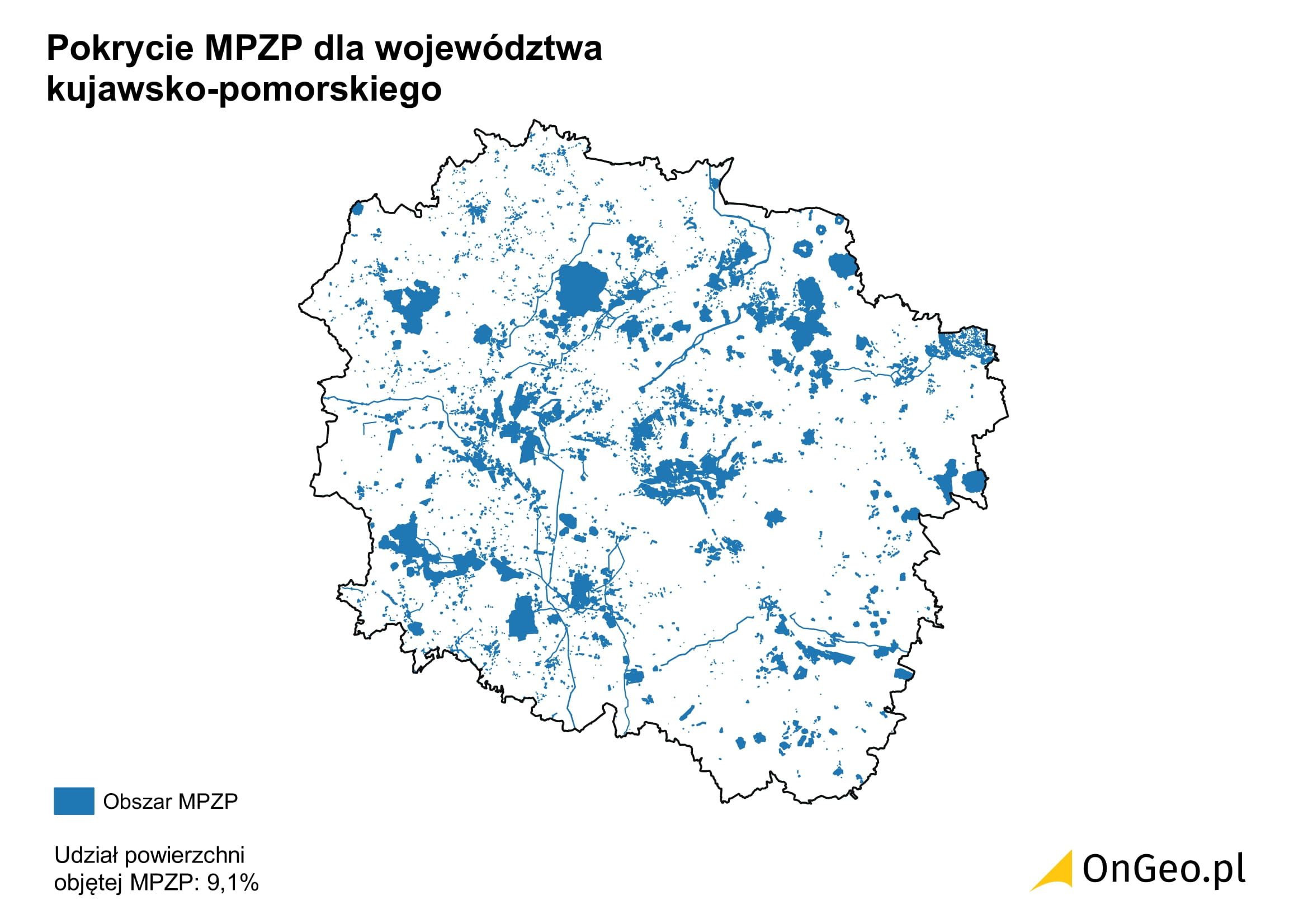 Pokrycie MPZP dla województwa kujawsko-pomorskiego 2025 OnGeo