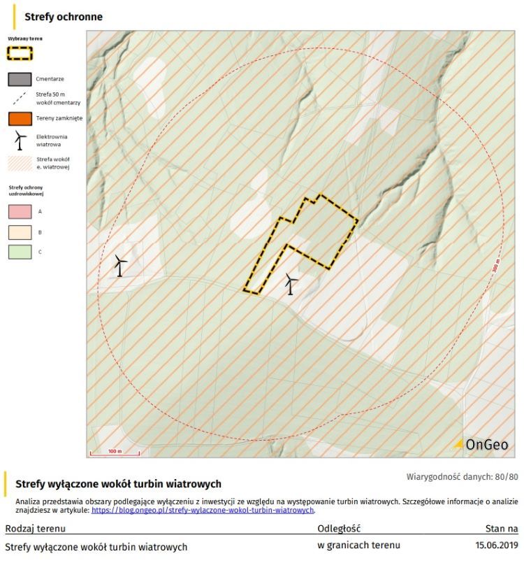 Fragment Raportu o Terenie - lokalizacja i geometria terenu działki, strefy wyłączone