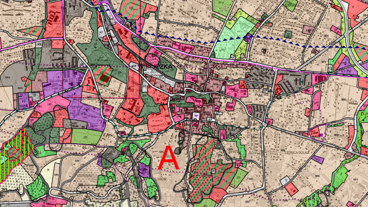 Oznaczenia w studium uwarunkowań i kierunków zagospodarowania przestrzennego -analiza fragmentu studium