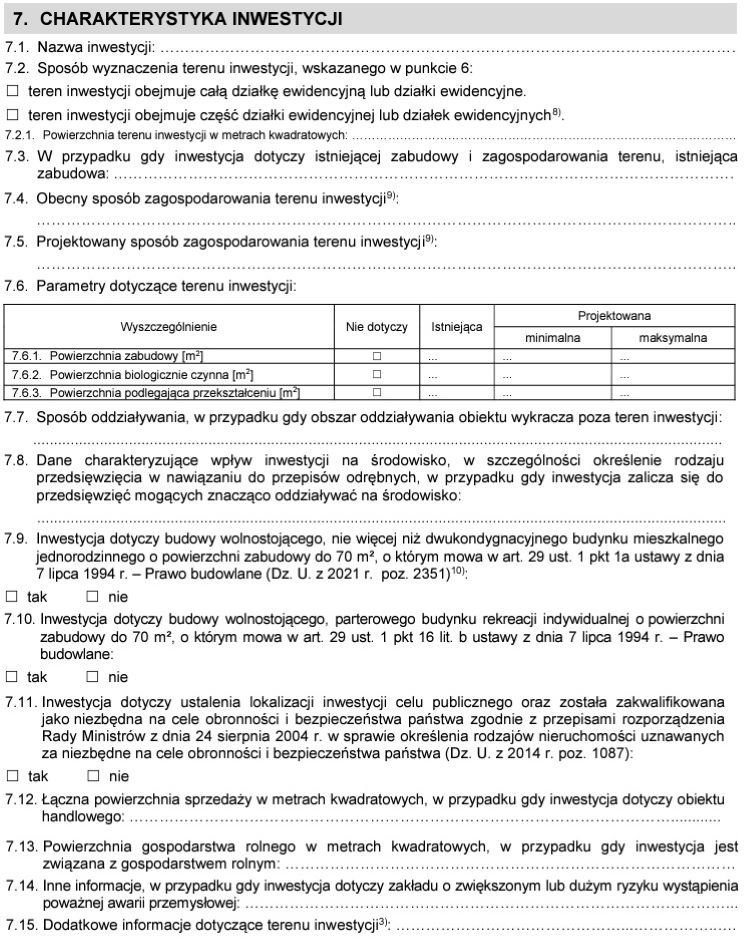 Wzór formularza wniosku o ustalenie lokalizacji inwestycji celu publicznego