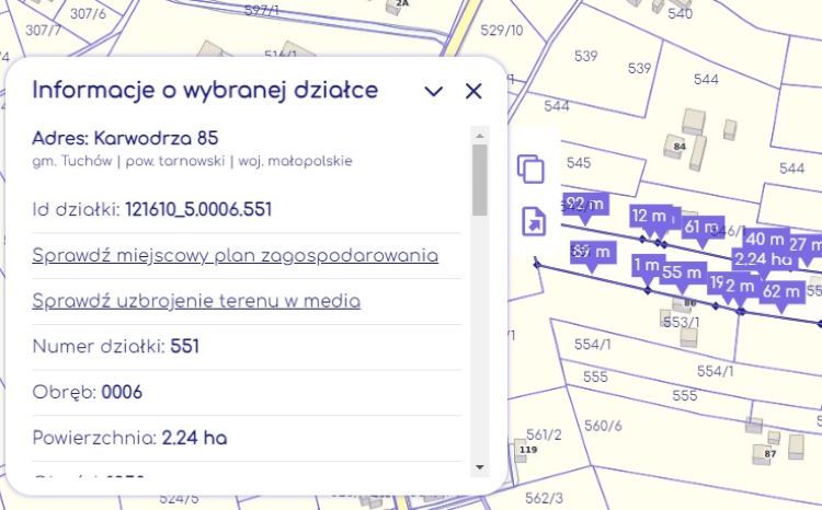 Wybierz działkę i zobacz Informacje o działce /Na Mapie/