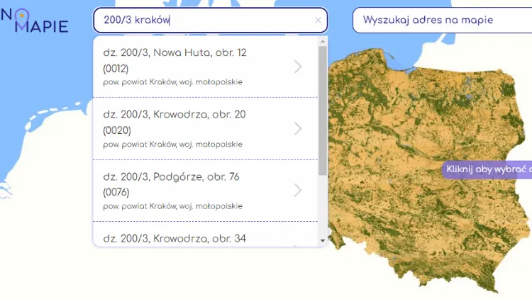 Wyszukiwarka działek w Geoportalu Krajowym Na Mapie