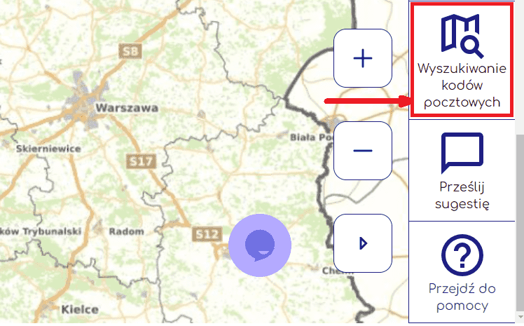 Narzędzie Wyszukiwanie kodów pocztowych, Na Mapie