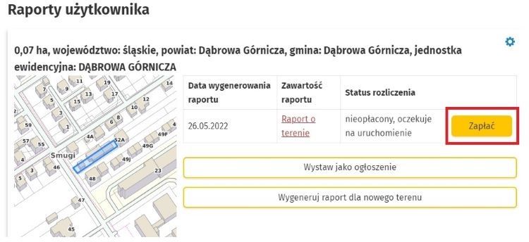 Zapłać za Raport o działce
