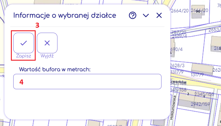 Narzędzie Pokaż bufor od granicy działki